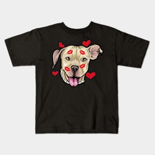 Cute Pitbull Dog Hearts Funny Valentine's Day Design Kids T-Shirt